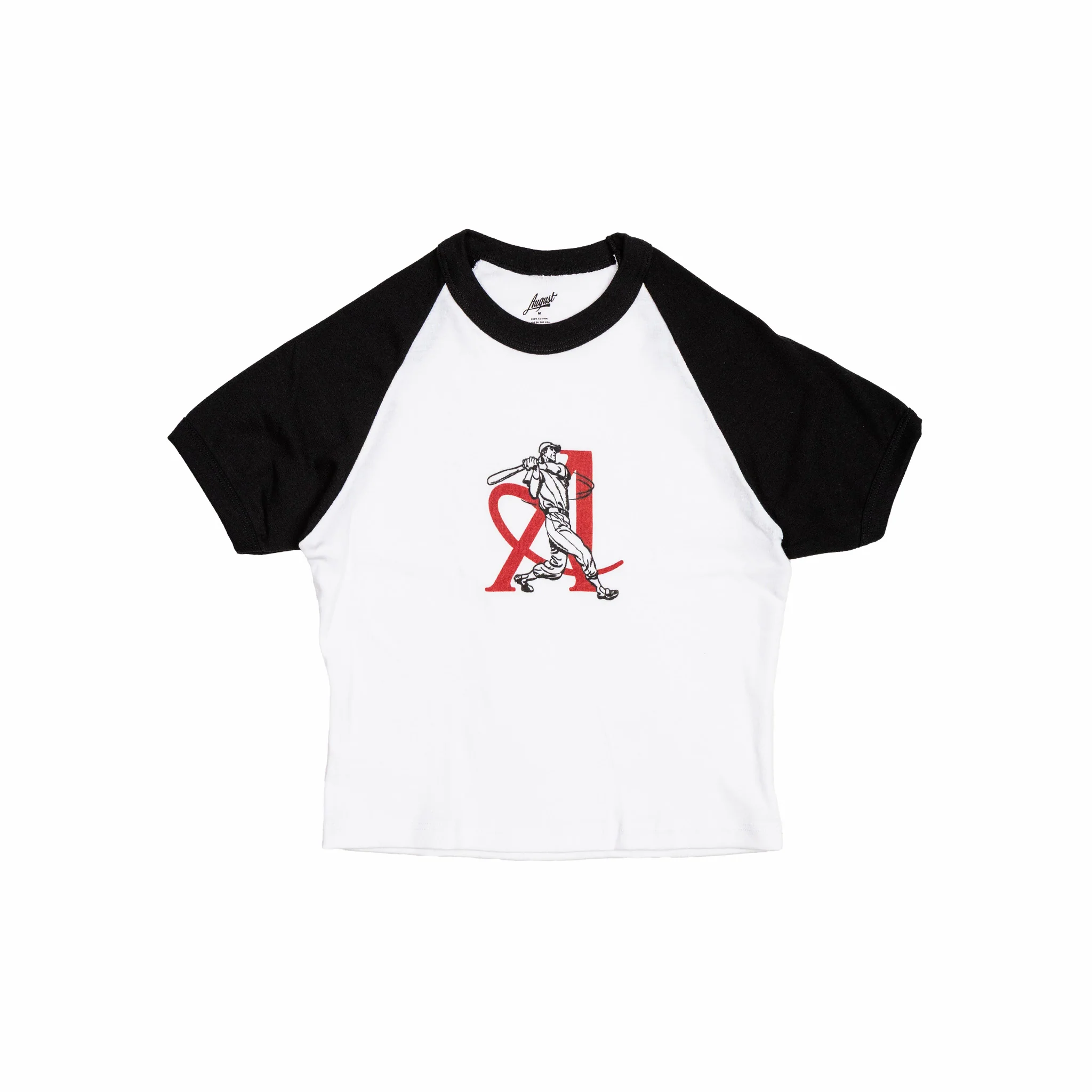 August Women's "Batter Up" Hometown Baseball Crop Tee (White/Black)