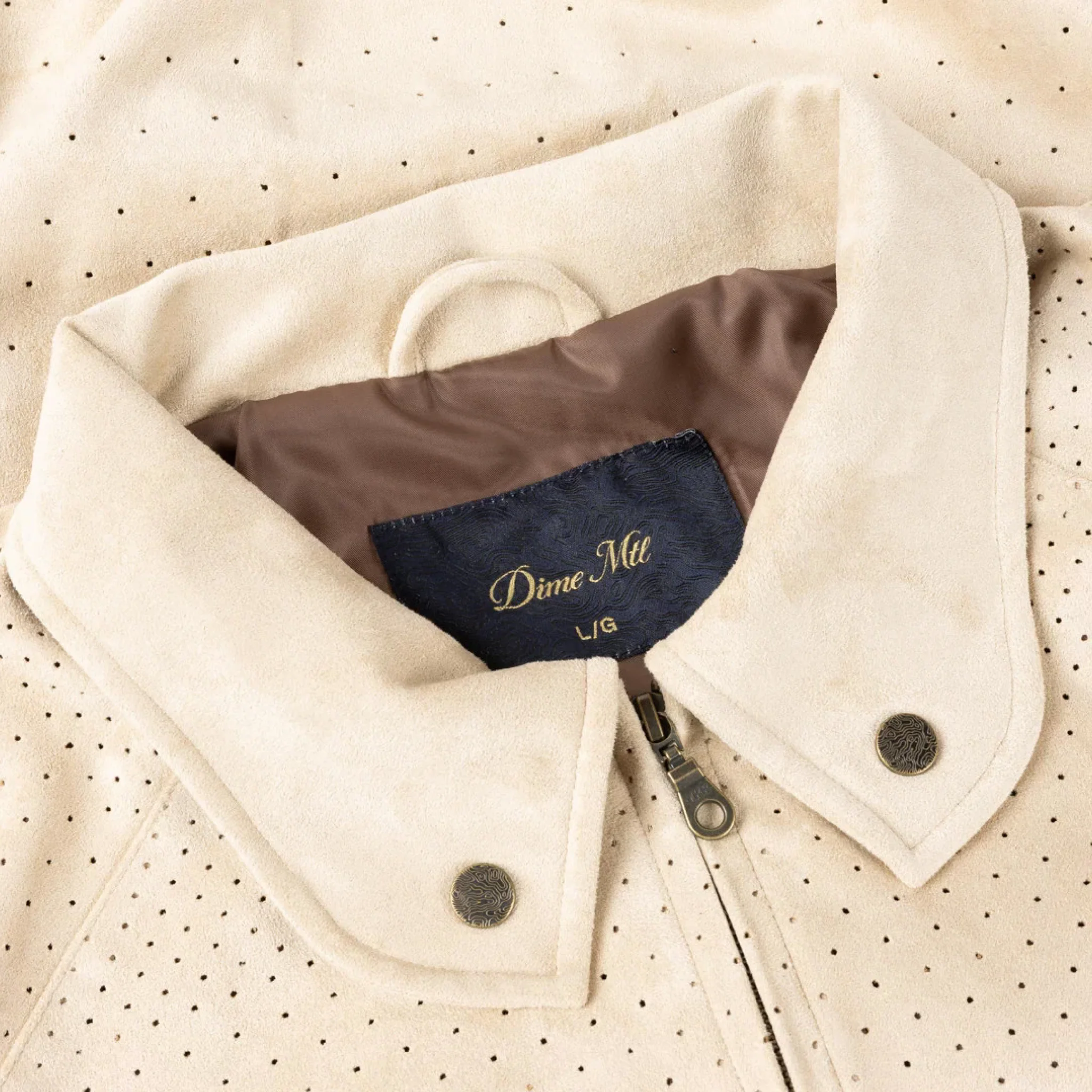 Dime Perforated Faux Suede Jacket (Tan) - Image 2