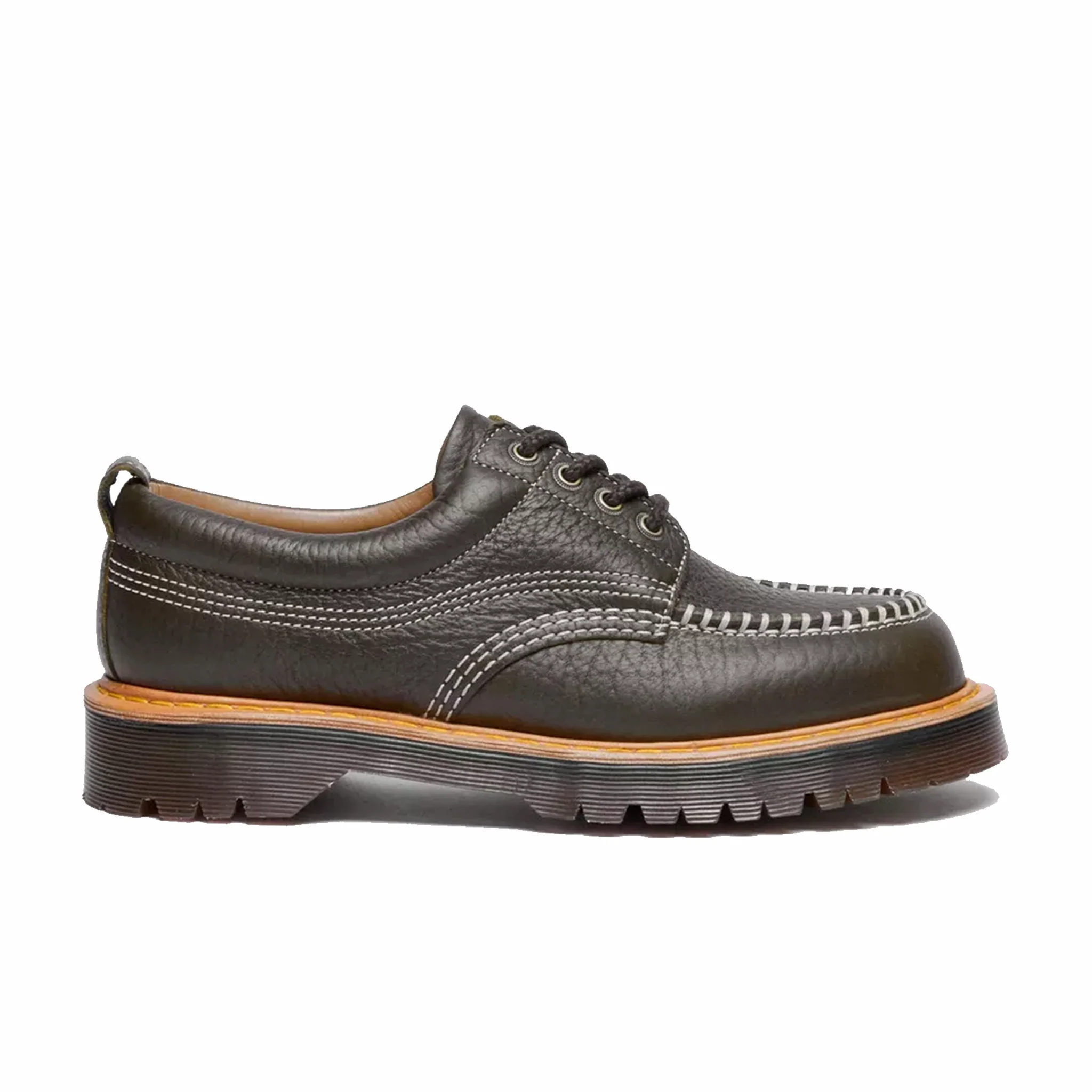 Dr. Martens Unisex Lowell Leather Moc Toe Shoes - DMS Olive (Wild Grain)