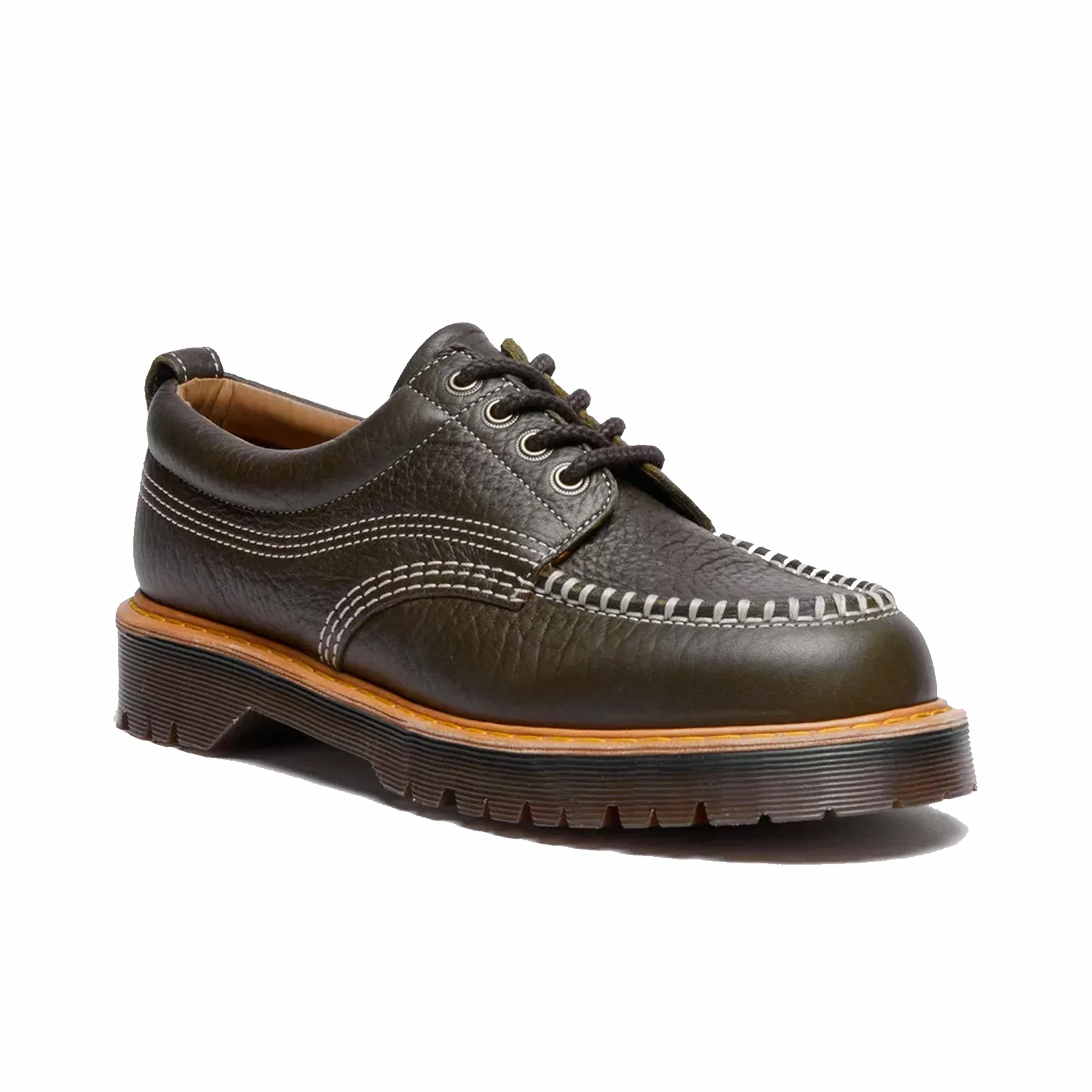Dr. Martens Unisex Lowell Leather Moc Toe Shoes - DMS Olive (Wild Grain) - Image 2