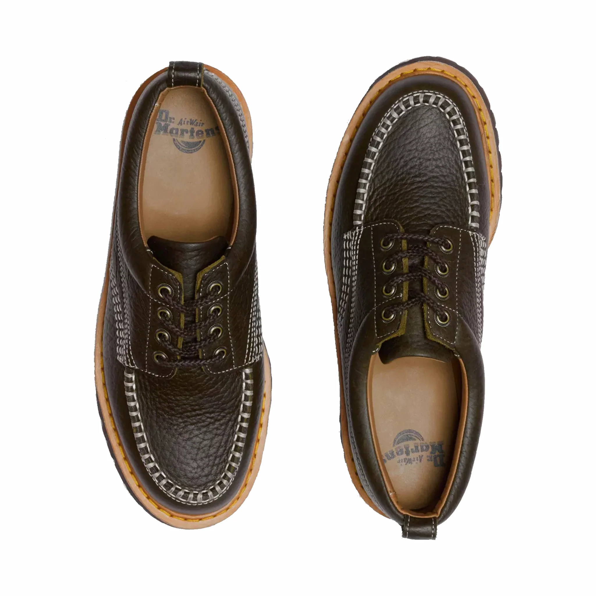 Dr. Martens Unisex Lowell Leather Moc Toe Shoes - DMS Olive (Wild Grain) - Image 4