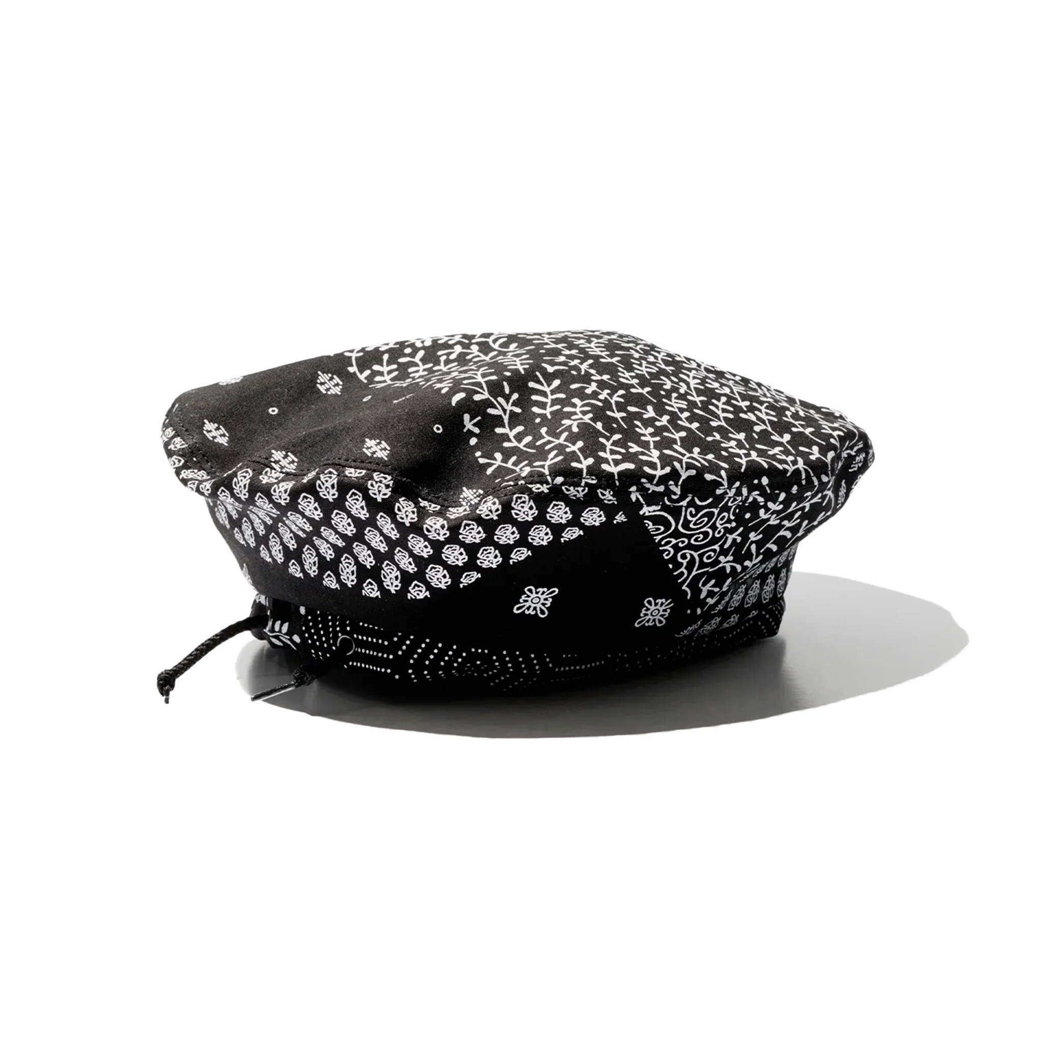Engineered Garments Beret - White Cotton Patchwork Print (Black) - Image 2