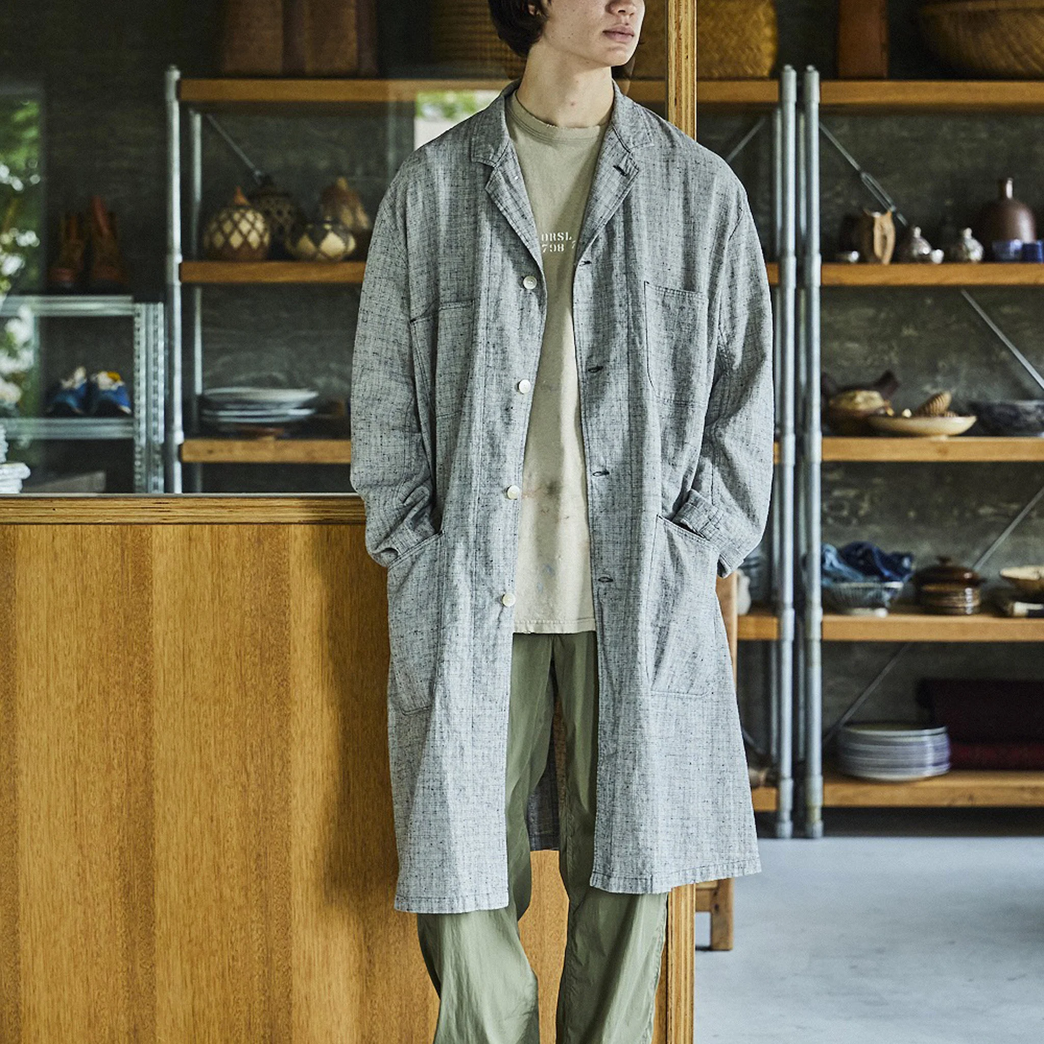 OrSlow Shop Coat (Grey Check) - Image 4