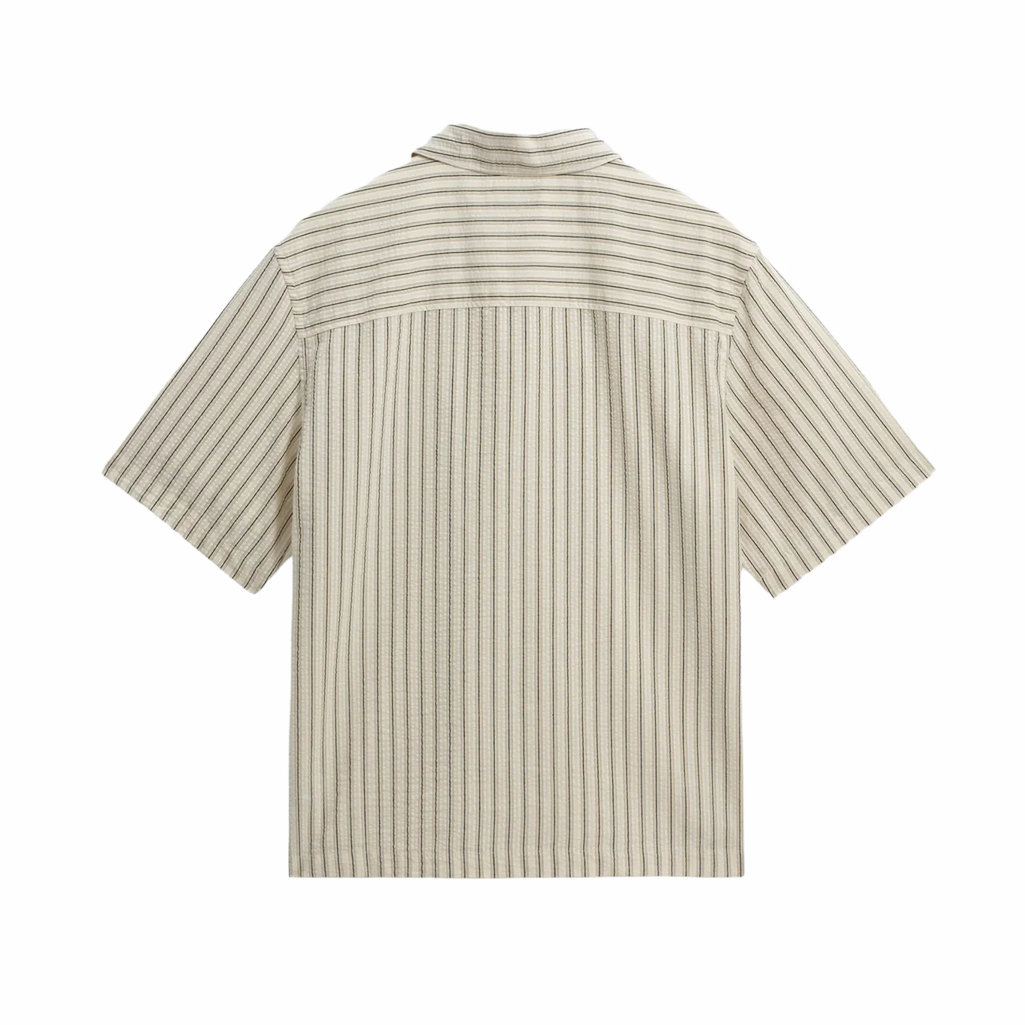 Wax London Sears Zip SS Shirt - Seersucker (Stripe Natural/Navy) - Image 2